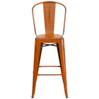 Flash Furniture Tabouret de bar pour l'intérieur et l'extérieur de 30 po haut. en métal orange vieilli avec dossier-Ensemble de 4 tabourets de bar de style bistro