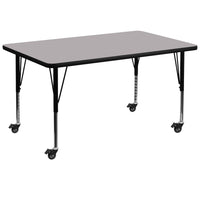 Flash Furniture – Table mobile, surface en stratifié de 36 x 72 po, hauteur ajustable préscolaire, gris (XUA3672RECGYTPC)-Gris/fini chromé, placage en stratifié, acier
