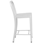 Flash Furniture Commercial Grade 24" High Metal Indoor-Outdoor Counter Height Stool with Vertical Slat Back - White - 2 Pack-Curved Vertical Slat Back
