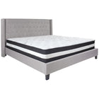 Flash Furniture Riverdale King Size Tufted Upholstered Platform Bed with Pocket Spring Mattress - Light Grey Fabric-Bed