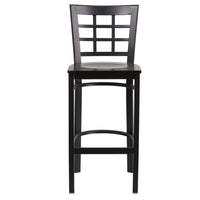 Flash Furniture HERCULES Series Black Window Back Metal Restaurant Barstool - Walnut Wood Seat-Metal Barstool