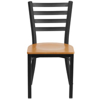 Flash Furniture HERCULES Series Black Ladder Back Metal Restaurant Chair - Natural Wood Seat - 2 Pack-Set of 2 Metal Dining Chairs