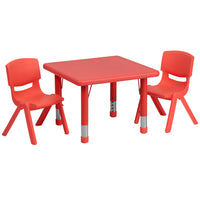 Flash Furniture 24" Square Plastic Height Adjustable Activity Table Set with 2 Chairs - Red-Multipurpose Kids Table Set