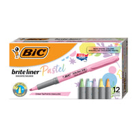 BIC Brite Liner Grip Pastel Highlighters - Chisel Tip - Assorted Colours - 12 Pack-FUN AND TRENDY: BIC highlighters in new pastel colours are fun, also ideal for doodling and colouring