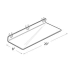 Azar Displays 20" x 8" Acrylic Shelf For Pegboard/Slatwall, Clear, 4 Pack (556011)-2"H x 20"W x 8"D, 0.1875"T