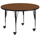 Flash Furniture Mobile 48'' Round Activity Table, 1.25'' Oak Laminate Top, Height-Adjustable Preschool Legs (XUA48RNDOKHPC)-Oak/Chrome, Laminate, Steel