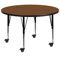 Flash Furniture Mobile 48'' Round Activity Table, 1.25'' Oak Laminate Top, Height-Adjustable Preschool Legs (XUA48RNDOKHPC)-Oak/Chrome, Laminate, Steel