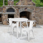 30'' Round White Metal Indoor-Outdoor Table Set with 2 Arm Chairs (CH-51090TH-2-18ARM-WH-GG)-30"W x 30"D x 29.50"H