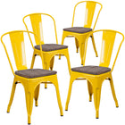 Flash Furniture Metal Stackable Chair with Wood Seat - Yellow-500 lb. Weight Capacity