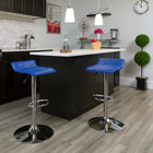 Tabouret de bar contemporain en vinyle bleu à hauteur réglable avec siège matelassé ondulé et base en chrome-Siège pivotant
