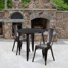 30'' Round Black-Antique Gold Metal Indoor-Outdoor Table Set with 2 Cafe Chairs [CH-51090TH-2-18CAFE-BQ-GG]-30"W x 30"D x 29.50"H
