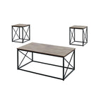 Monarch Specialties 7950P Table Set - 3Pcs Set/Dark Taupe/Black Metal-3 piece table set includes a rectangular coffee table and two matching square end tables