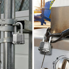 Master Lock 44mm Wide Laminated Steel Padlock-Dual-Armor protection: 1-3/4" (44mm) laminated steel core for strength surrounded by stainless steel & zinc outer components for weather resistance