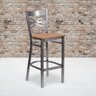 Flash Furniture Tabouret de restaurant en métal de la série HERCULES avec dossier en croix à enduit lustré siège bois naturel-Siège en contreplaqué épais de 0,625 pouce