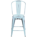 Flash Furniture Commercial Grade 24" High Distressed Green-Blue Metal Indoor-Outdoor Counter Height Stool with Back-Set of 4 Bistro Style Counter Stools
