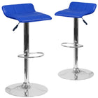 Tabouret de bar contemporain en vinyle bleu à hauteur réglable avec siège matelassé ondulé et base en chrome-Conception à dossier bas