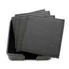 Ashlin Yorkshire Coaster Set Of 8 Coaster with Box, Black-Protect your office board room table or home tables with this set of elegant leather coasters. Featuring fully turned edges and accent stitching. These designer set of coasters are everlasting. Includes a leather two piece holder for storage