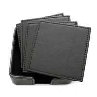 Ashlin Yorkshire Coaster Set Of 8 Coaster with Box, Black-Protect your office board room table or home tables with this set of elegant leather coasters. Featuring fully turned edges and accent stitching. These designer set of coasters are everlasting. Includes a leather two piece holder for storage