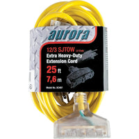 Aurora Tools Outdoor Vinyl Extension Cords with Light Indicator, Triple Tap, Extra Heavy-Duty, 25'-Designed for industrial and contractor use