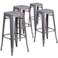 Flash Furniture 30'' High Backless Clear Coated Metal Indoor Barstools with Square Seat - 4 Pack-Set of 4 Stackable Industrial Style Modern Stools