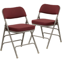 Flash Furniture HERCULES Series Premium Curved Triple Braced & Double Hinged Fabric Metal Folding Chairs - Burgundy - 2 Pack-Set of 2 Padded Metal Folding Chairs