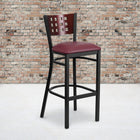 Flash Furniture HERCULES Series Black Cutout Back Metal Restaurant Barstool - Mahogany Wood Back & Burgundy Vinyl Seat - 2 Pack-Welded Joint Assembly