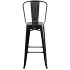 Flash Furniture Commercial Grade 30" High Black-Antique Gold Metal Indoor-Outdoor Barstool with Back-Black-Antique Gold Powder Coated Frame Finish