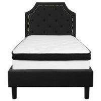 Flash Furniture Brighton Twin Size Tufted Upholstered Platform Bed in Black Fabric with Memory Foam Mattress-Twin Platform Bed and Mattress Set