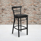 Flash Furniture - Tabouret de bar de la série HERCULES en métal noir avec dossier échelle à deux lattes - Siège en vinyle noir-Assemblage soudé