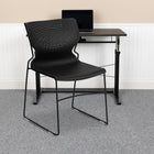 Flash Furniture HERCULES Series Black Full Back Stack Chair with Black Powder Coated Frame-Black Powder Coated Sled Base Frame with Plastic Ganging Floor Glides