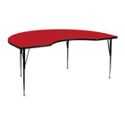 Flash Furniture 48''W x 72''L Kidney Activity Table with 1.25'' High Pressure Top and Standard Height Adjustable Legs, Red-Red Laminate