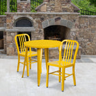 30'' Round Yellow Metal Indoor-Outdoor Table Set with 2 Vertical Slat Back Chairs [CH-51090TH-2-18VRT-YL-GG]-30"W x 30"D x 29.50"H