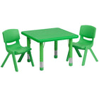 Flash Furniture 24" Square Green Plastic Height Adjustable Activity Table Set with 2 Chairs-Multipurpose Kids Table Set