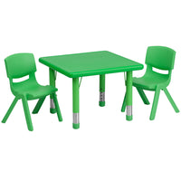 Flash Furniture 24" Square Green Plastic Height Adjustable Activity Table Set with 2 Chairs-Multipurpose Kids Table Set