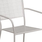 Flash Furniture Light Grey Indoor-Outdoor Steel Patio Arm Chair with Square Back-Rain Flower Seat and Back Design