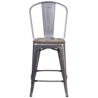 Flash Furniture 24" High Clear Coated Counter Height Stool with Back & Wood Seat-Bistro Style Counter Stool