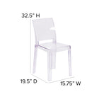Flash Furniture Ghost Chair with Square Back in Transparent Crystal-5 Year Limited (non moving metal parts) 2 yr Parts