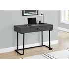 Monarch Specialties 7386 42" Computer Desk - Modern Grey/Black Metal-1 large center drawer accented with a trendy black metal ring pull
