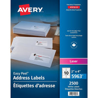 Avery Easy Peel Address Label, 2" x 4"; 10/sheet; 2500 Pack-TruBlock retangular white mailing labels