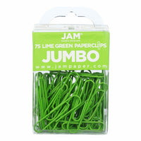 JAM Paper Colored Jumbo 2" Paper Clips - Lime Green - 3 Packs of 75-Color: Lime Green