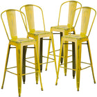 Flash Furniture Commercial Grade 30" High Distressed Metal Indoor-Outdoor Barstool with Back - Yellow-Curved Back with Vertical Slat