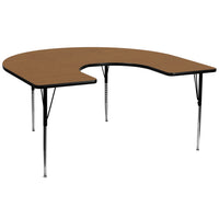 Flash Furniture – Table d’activités fer à cheval en stratifié thermofusionné 60 x 66 po et pattes à hauteur réglable, chêne-Table d'activités en forme de fer à cheval