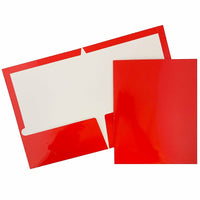JAM Paper 2 Pocket Laminated Glossy Presentation Folders, Red, 25 Pack-Red Glossy Cardstock Folders