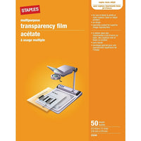 Staples Multipurpose Transparency Film, 50-Pack-For use in black and white or colour copiers, laser or inkjet printers