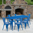Flash Furniture 31.5'' x 63'' Rectangular Blue Metal Indoor-Outdoor Table Set with 6 Stack Chairs (ET-CT005-6-30-BL-GG)-Galvanized Steel, Metal, Rubber