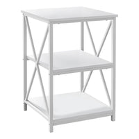 Monarch Specialties 3599 Accent Table - 26"H/White/ White Metal-3-tier accent table featuring a square tabletop and 2 storage shelves in a white finish