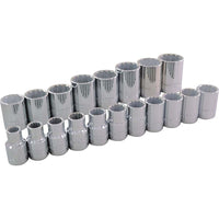 Gray Tools 19 Piece 1/2" Drive 12 Point Metric, Standard Chrome Socket Set, 10mm-28mm-Contains Sizes: 10, 11, 12, 13, 14, 15, 16, 17, 18, 19, 20, 21, 22, 23, 24, 25, 26, 27, 28mm.