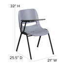 Flash Furniture Grey Ergonomic Shell Chair with Right Handed Flip-Up Tablet Arm-Ergonomically Contoured Design