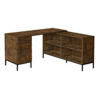 Monarch Specialties 7490 60" Computer Desk - Rustic Brown L-Shaped Corner-This computer desk in a rustic brown wood-look laminate has a space-saving, L-shaped design intended for placement in a corner.
