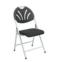 WorkSmart Folding Chair with Plastic Fan Back and Mesh Fabric Seat, Black, 4/Pack-Ventilated Black Fan Back with Black Padded Mesh Seat